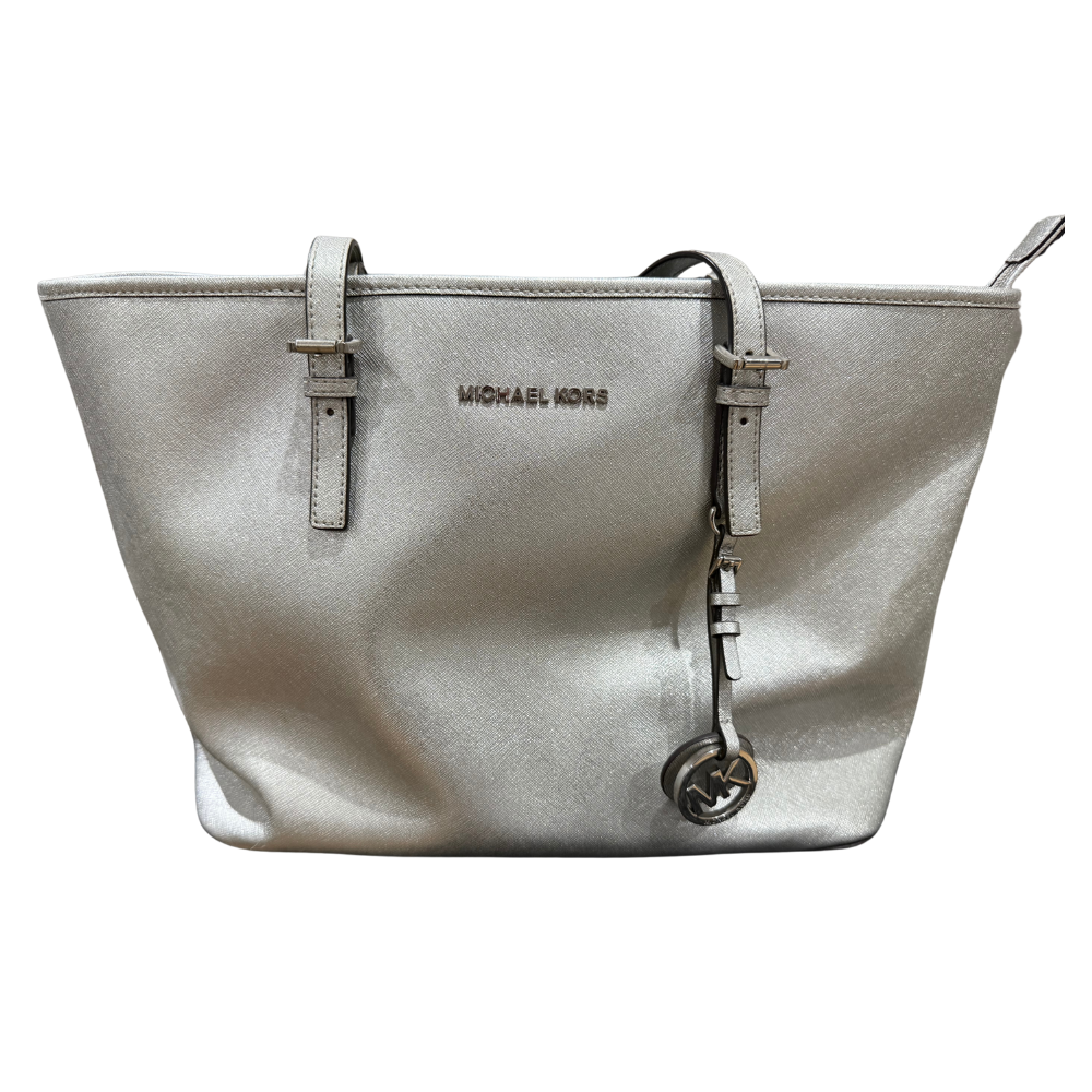 Michael Kors Silver Saffiano Leather Tote – Pre-Loved (Excellent Condition)