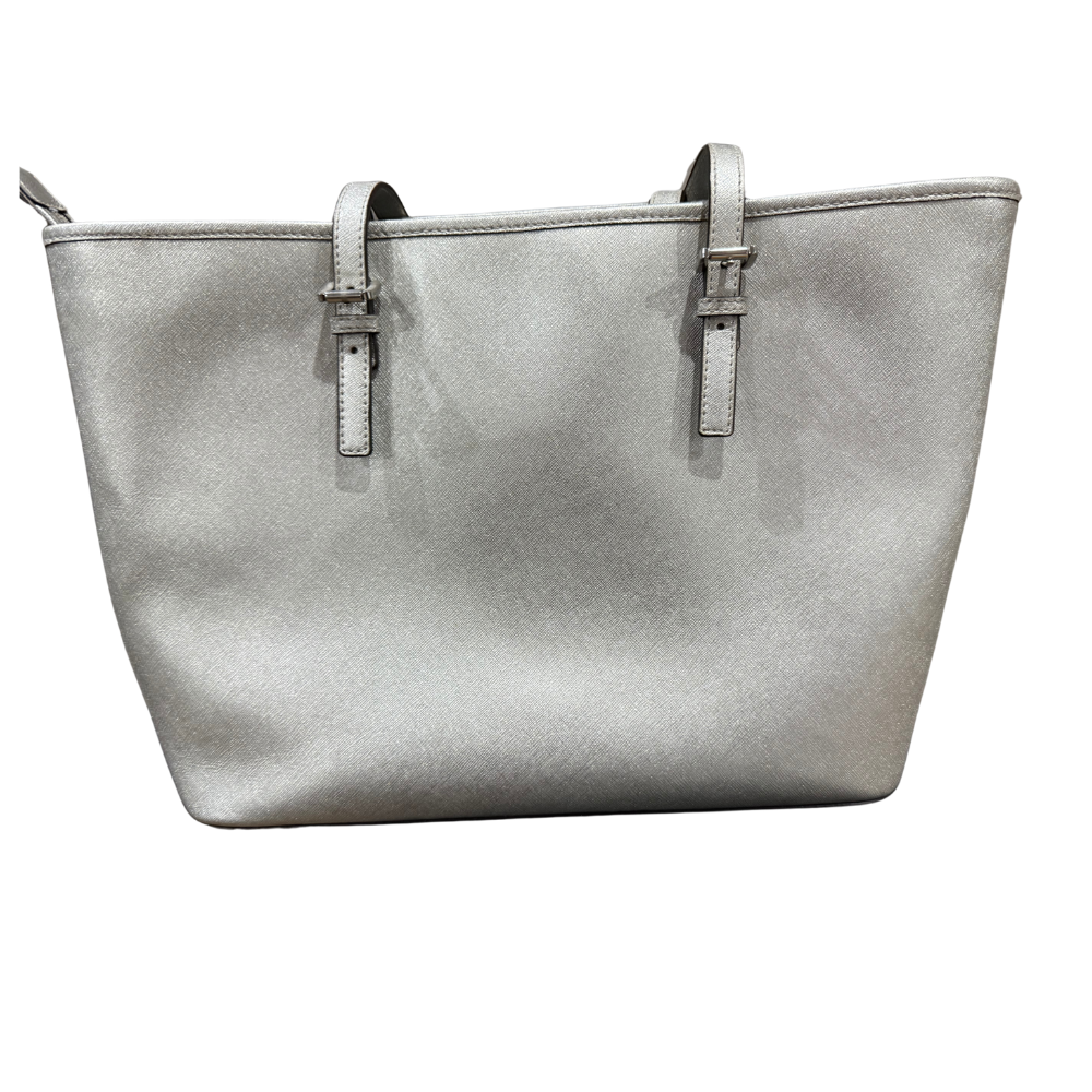 Michael Kors Silver Saffiano Leather Tote – Pre-Loved (Excellent Condition)