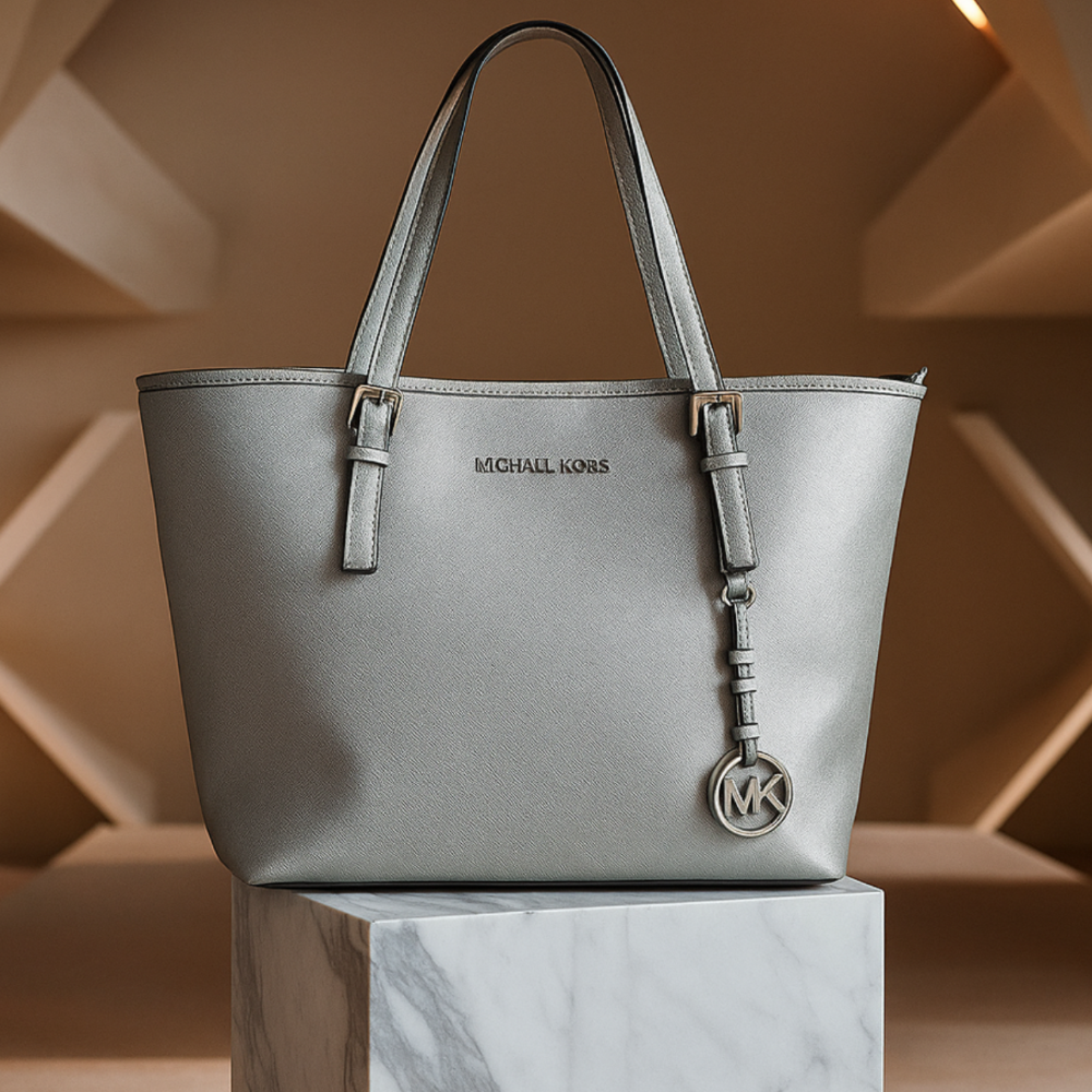 Michael Kors Silver Saffiano Leather Tote – Pre-Loved (Excellent Condition)