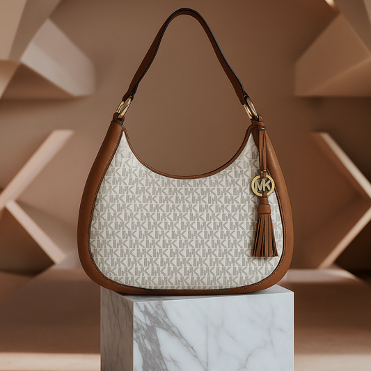 Michael Kors Signature Hobo Bag – Cognac Trim (Pre-Loved, Excellent Condition)